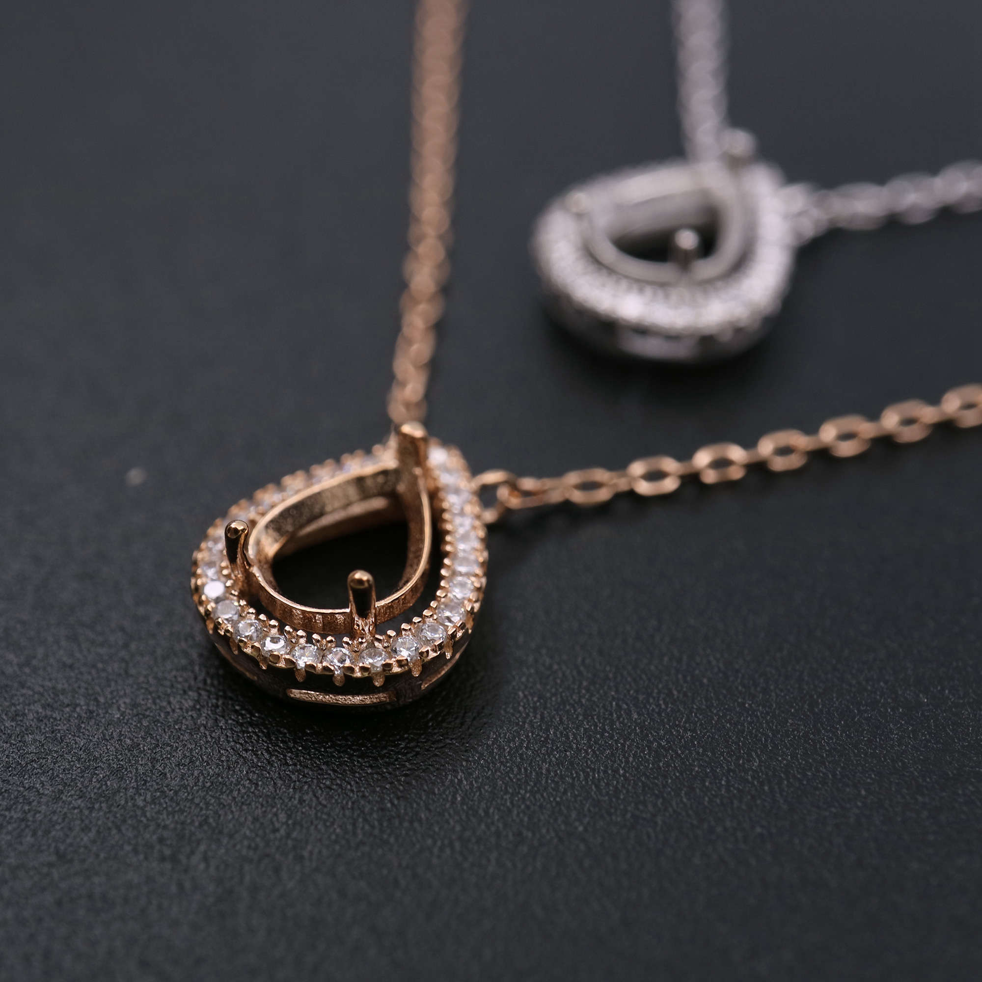 1Pcs 6X8MM Pear Bezel Halo Pave Pendant Settings Rose Gold Plated Solid 925 Sterling Silver Necklace 16Inches +2 Inches Extension DIY Gemstone Supplies 1431046 - Click Image to Close